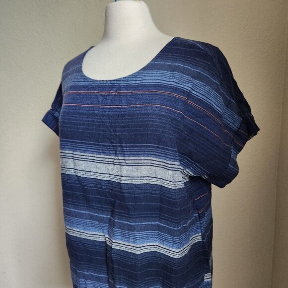 Old Navy Linen Blend Dress Women size Large Pinstripe Shirt Short Lagenlook - Picture 2 of 16